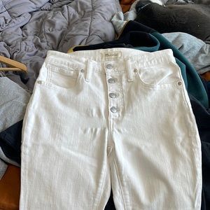 High waisted white jeans